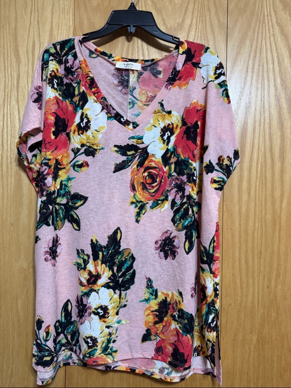 Floral V-Neck Long Sleeve Top - Pink